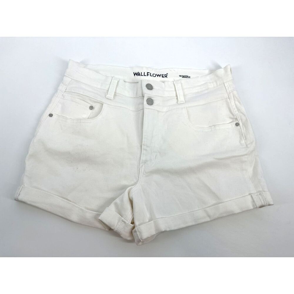 WallFlower White Denim Shorts | High Rise Cuffed Jean Shorts